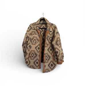 Women's Patterned Shirt Jacket in Brown and Tan